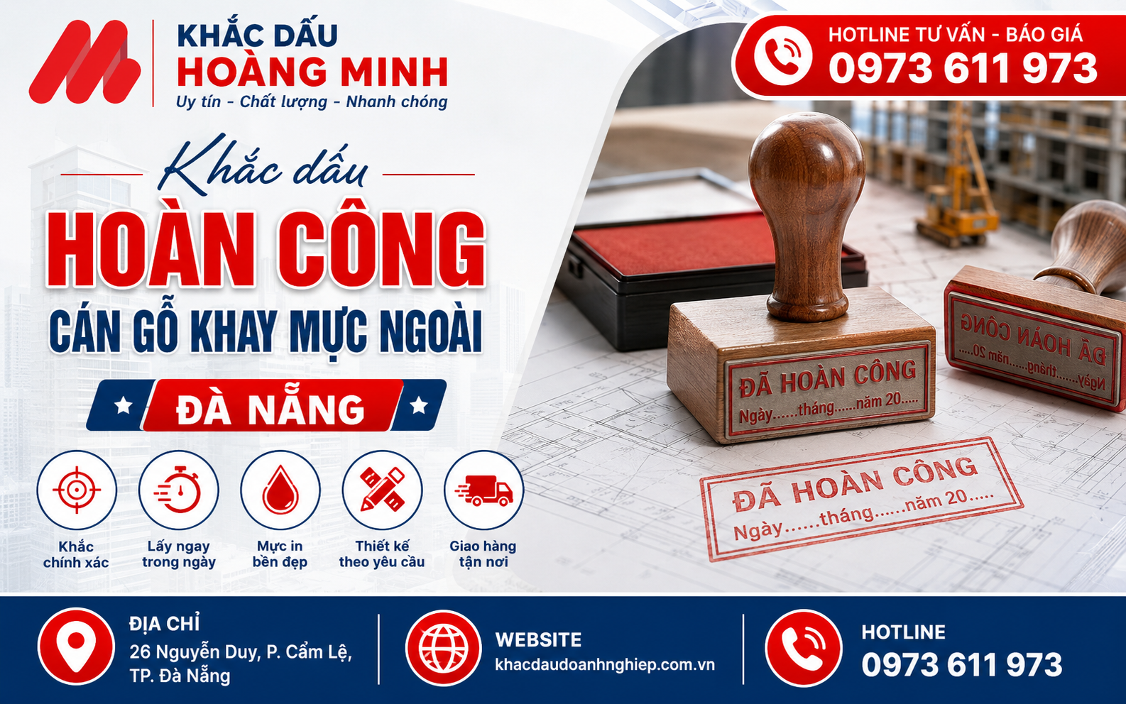 Khắc dấu hoàn công cán gỗ khay mực ngoài Đà Nẵng